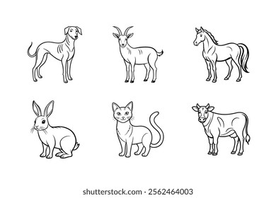 Domestic Animal Sketches in Vector Format set.