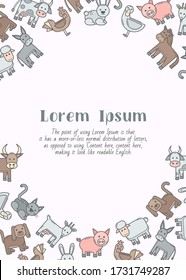 Domestic animal - vertical card with text and vector color illustrations of pets for graphic design