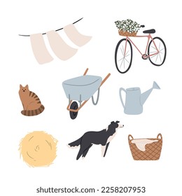 domestic animals clipart, farm life illustrations, farmer flat vector style
