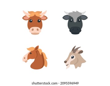 Domestic animals color icon set. Vector Farm animal emoji illustration collection