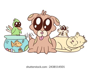 Domestic animals, cute pets, clip art, hand drawn, vector illustration