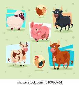 Domestic Animals Icon Farm Breeding Flat Vector Illustration