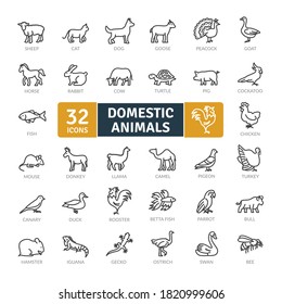 Domestic Animals Icons Pack. Thin line animal icons set. Flat icon collection set. Simple vector icons