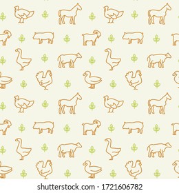 Domestic animals icons pattern. Farm animals seamless background. Seamless pattern vector illustration