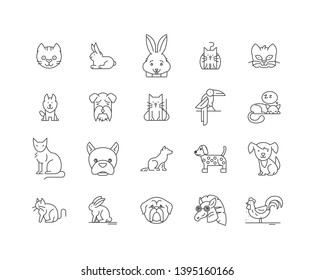 Domestic animals line icons, signs, vector set, outline illustration concept 