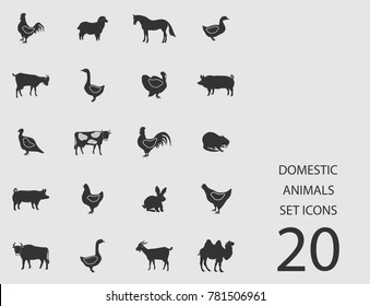 Domestic animals set of flat icons. Simple vector illustration