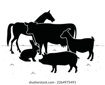 Domestic animals silhouette vector illustration