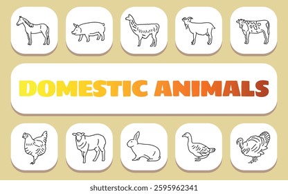 domestic animals text concept. Shablon for presentation and Infographics. Minimal Clean Icons for Apps and Websites.