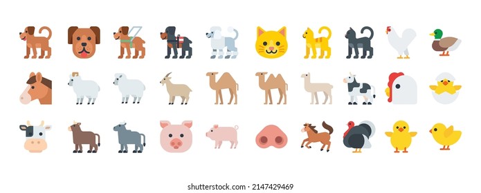 Conjunto de iconos vectores de animales domésticos. Emoticonos de animales domésticos