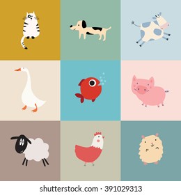 Domestic animals vector set
