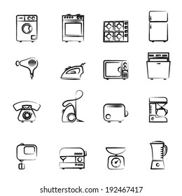 Domestic appliances icons outline set vector illustration design elements.