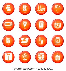 Domestic appliances icons set vector red circle isolated on white background 