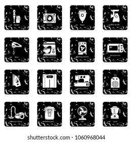 Domestic appliances icons set vector grunge isolated on white background 