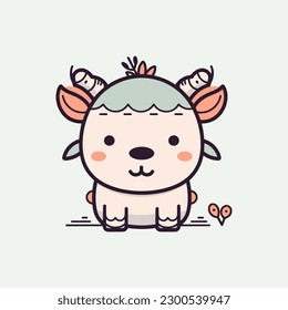 Domestic Buffalo cute kawaii cartoon illustration