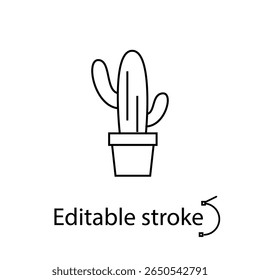 Domestic cactus outline icon. Succulent plant. Africa and America. Tropical nature. Vector stock illustration
