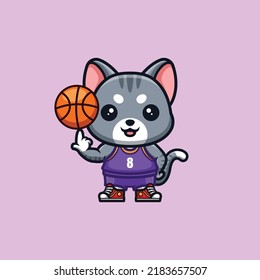 Domestic Cat Basketball Cute Creative Kawaii Cartoon Mascot Logo