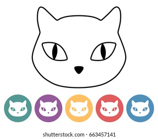 Domestic cat pet mascot silhouette multicolor icons set, vector illustration isolated over white.