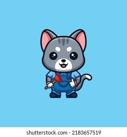 Domestic Cat Plumber Cute Creative Kawaii Cartoon Mascot Logo