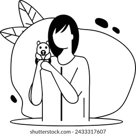 Domestic cavy vector design, Pet Care or Sitting Symbol, boarding and training of animals Sign, mammals and human friendship stock illustration, Guinea pigs Sitting on Girls Shoulder concept