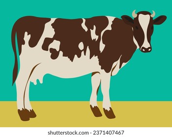 domestic cow in vector.domestic cattle, farm animal giving milk. large mammal and artiodactyl. Template for logo poster icon for application website. A series of animal images in flat style