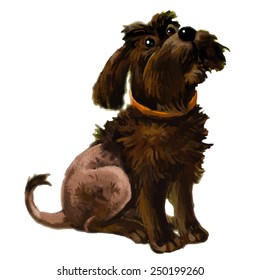 Domestic dog terrier in orange  dog collar. VECTOR. 