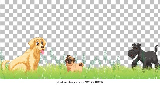 Domestic dogs cartoon character on transparent background illustration