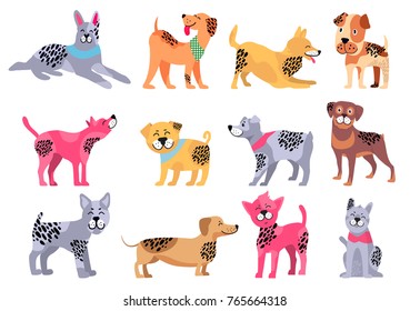 Domestic dogs of pure breeds big isolated cartoon vector illustrations set on white background. Animal symbol of 2018 year by Chinese calendar.