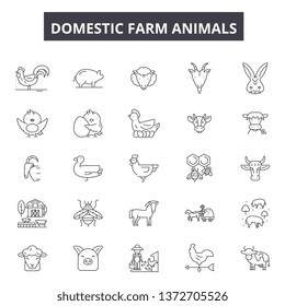 Domestic farm animals line icons, signs, vector set, outline illustration concept 