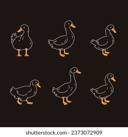 Domestic fowl. Cartoon goose illustration. Vector contour illustration of goose.