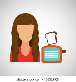 domestic girl with bread icon, vector illustration
