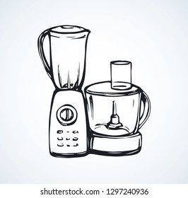 Domestic glass crush chopper cup on white paper background. Freehand line black ink hand drawn home cuisine cut object device logo pictogram sketch in modern art doodle cartoon style on space for text
