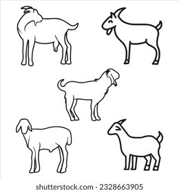 Domestic goat, outline vector illustration