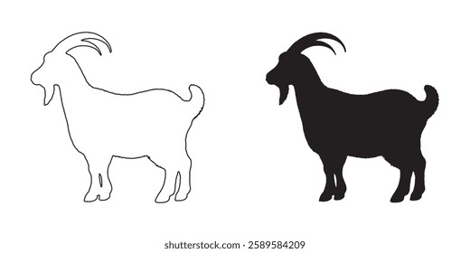 Domestic Goat Silhouette - Crisp Goat Outline for Digital Art
