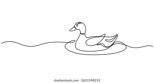 Domestic goose continuous one line drawing,Duck in continuous line art drawing style. Abstract duck walking minimalist, Duck continuous line art isolated on white background vector illustration, baby.