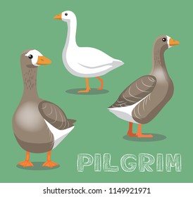 Domestic Goose Pilgrim Cartoon Vector Illustration