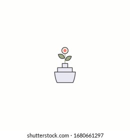 Domestic home Plant in flower Pot. Minimalistic floral Icon. Flower Shop Logo template. Cartoon style, simple flat design. Trendy Vector illustration. Isolated on a white background