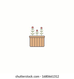 Domestic home Plant in flower Pot. Minimalistic floral Icon. Flower Shop Logo template. Cartoon style, simple flat design. Trendy Vector illustration. Isolated on a white background