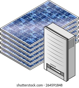 A domestic household solar power kit with polycrystalline solar panels and inverter.