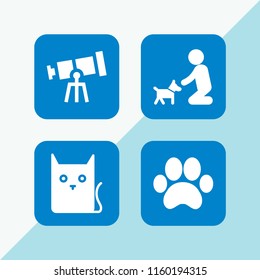 domestic icon. 4 domestic set with dog, cat, paw print and tools and utensils vector icons for web and mobile app