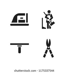domestic icon. 4 domestic vector icons set. shears, sweeping and iron icons for web and design about domestic theme