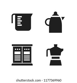 domestic icon. 4 domestic vector icons set. kettle, machine and measuring cup icons for web and design about domestic theme