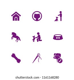 domestic icon. 9 domestic set with dog, pet, needle with thread to sew clothes and cat vector icons for web and mobile app