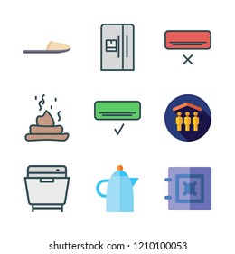 domestic icon set. vector set about slipper, fridge, dishwasher and kettle icons set.