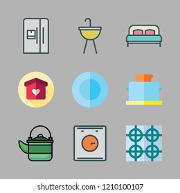 domestic icon set. vector set about dish, sink, bed and kettle icons set.