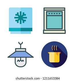 domestic icon set. vector set about lamp, pot, oven and freezer icons set.