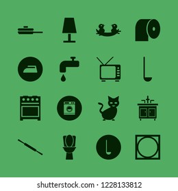 domestic icon. domestic vector icons set nest chicks, toilet, table lamp and ladle spoon