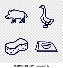 Domestic icons set. set of 4 domestic outline icons such as hog, goose, iron