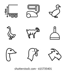 Domestic icons set. set of 9 domestic outline icons such as goat, goose, turkey, vacuum cleaner, dustpan