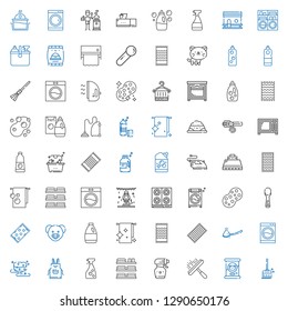 domestic icons set. Collection of domestic with broom, cat food, window cleaner, spray bottle, towels, apron, sponge, washing machine, spoon. Editable and scalable domestic icons.