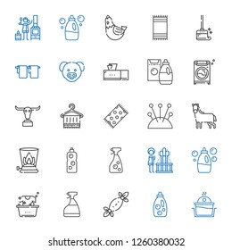 domestic icons set. Collection of domestic with laundry, detergent, tissues, window cleaner, geyser, burner, horse, cushion, beach towel. Editable and scalable domestic icons.